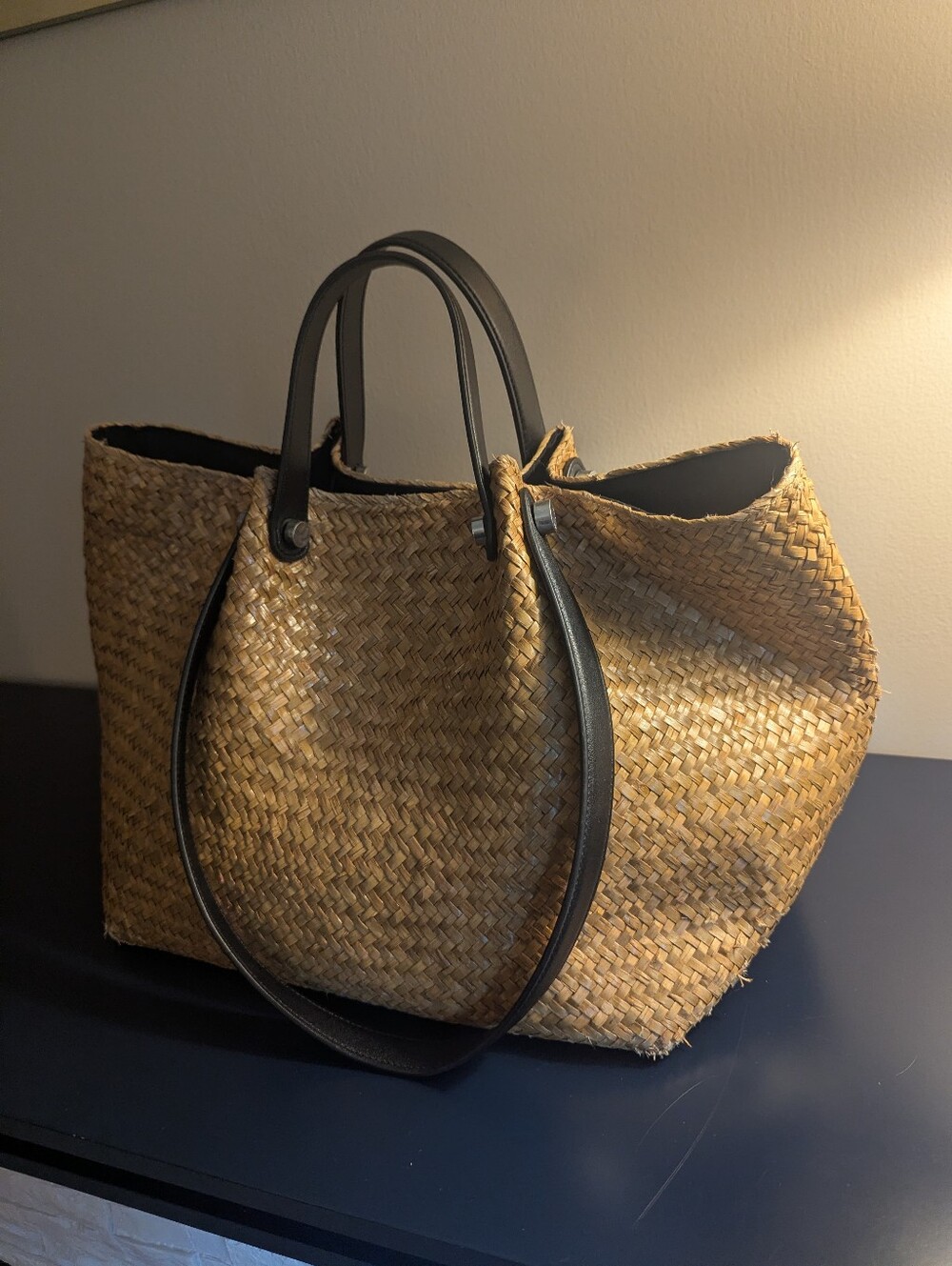 All Saints Allington Woven Straw Tote with Dark Handles - Picture 3 of 16